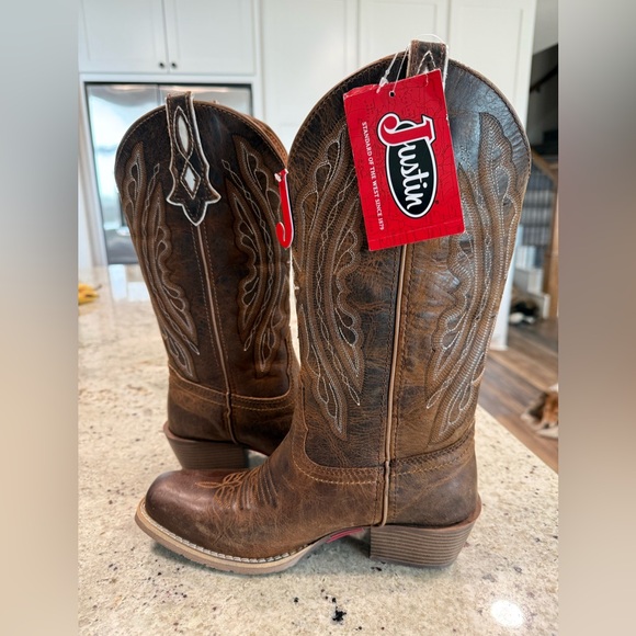 Justin Boots Women’s Western Cowboy Dark Brown Heeled Boots - Picture 5 of 13